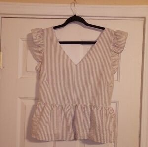 Draper James Pink, Green and White Ruffled Peplum Blouse Size Large